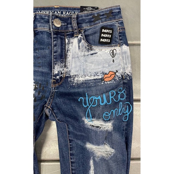 American‎ Eagle Hi Rise Jeggings Jeans Womens 4 Blue Super Stretch Pants - Picture 5 of 16